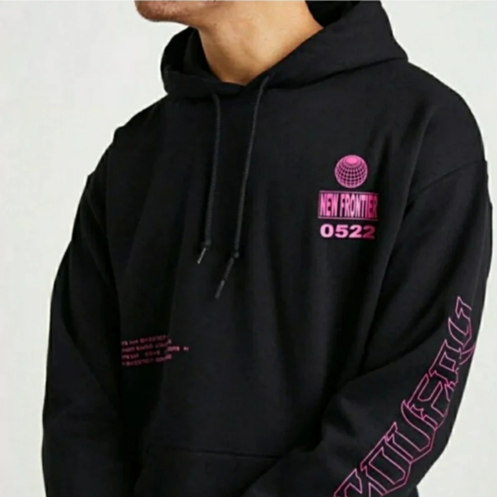 PacSun Black Hoodie with Pink Graphics